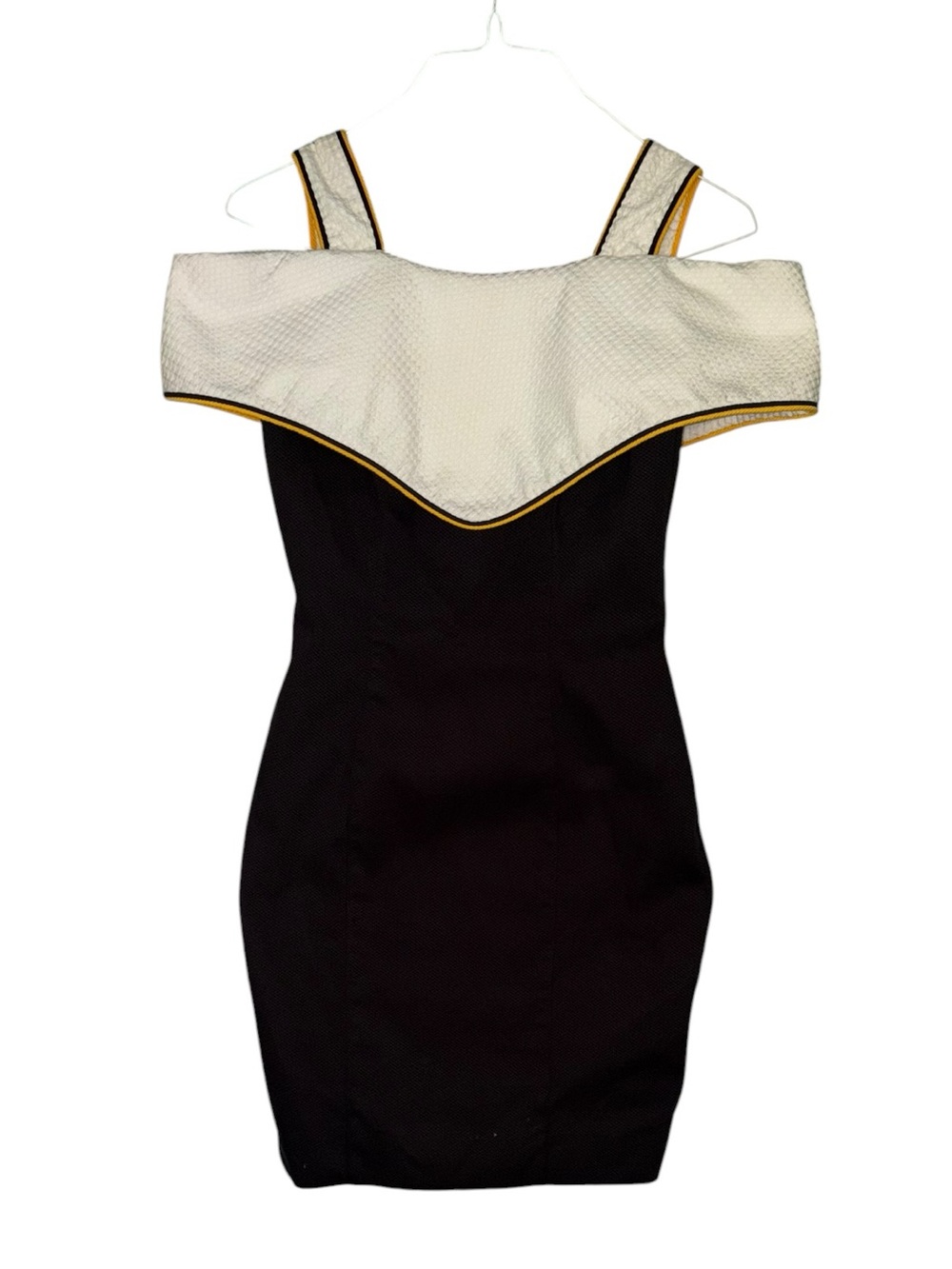 Jan Barboglio Vintage 80s Black White Textured Exaggerated Collar Mini Dress XS